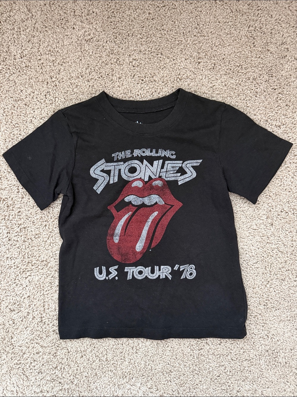 the Rolling Stones Black Kids Tee with Red Tongue Graphic